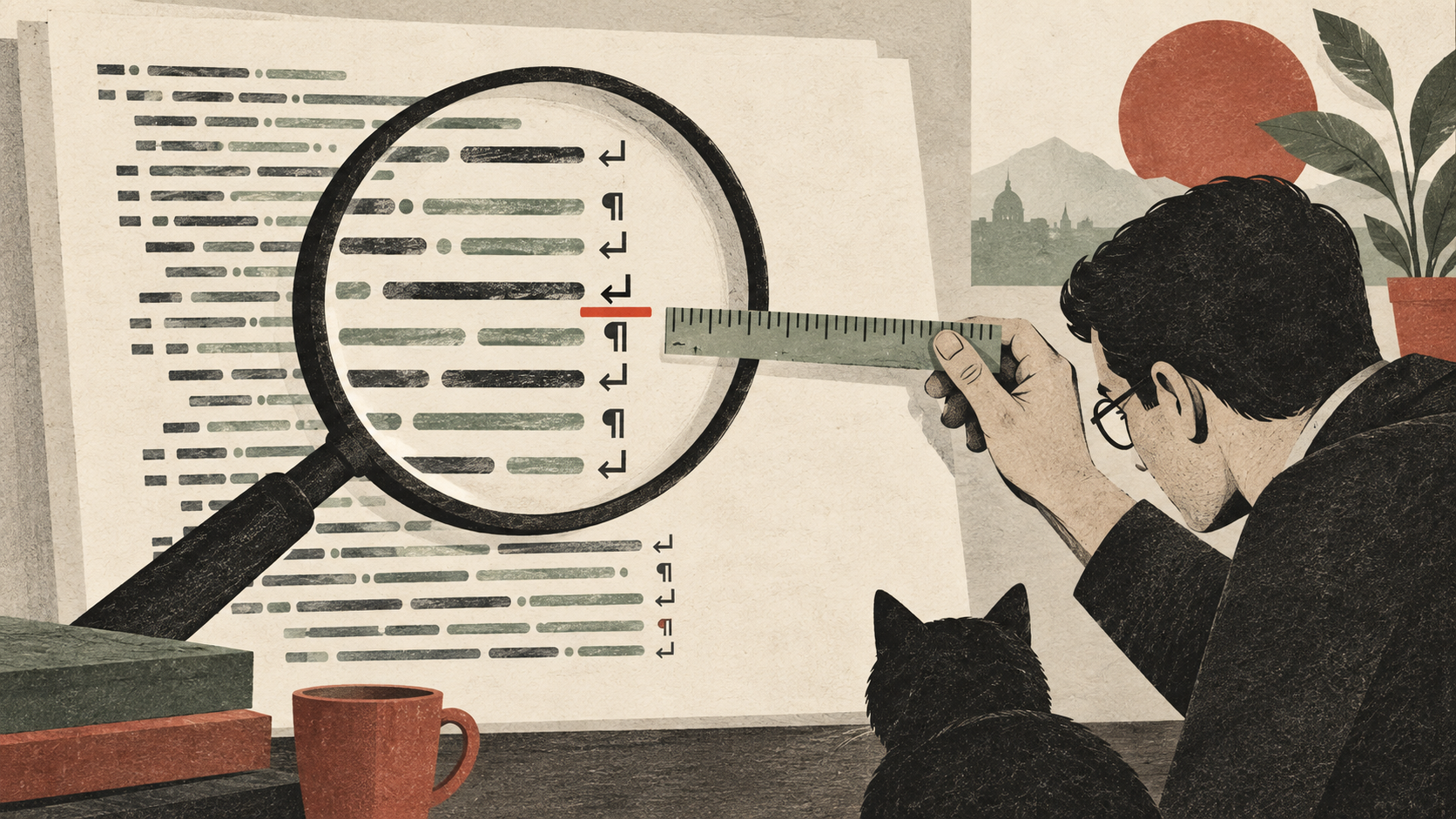 A ruler aligns an error underline with the correct position across line endings.